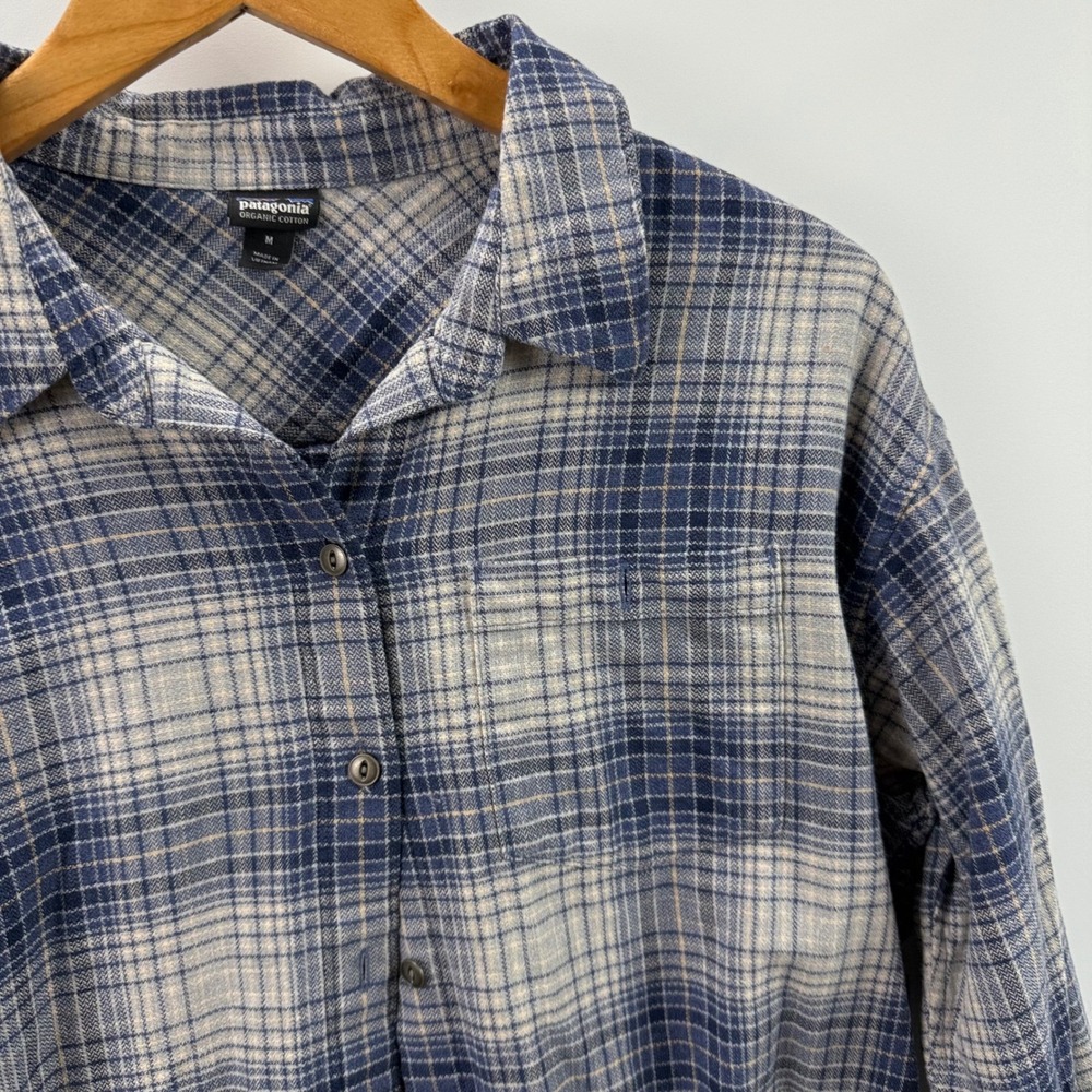 Patagonia Womens Driving Song Flannel Shirt Organic Cotton Blue Plaid Size M